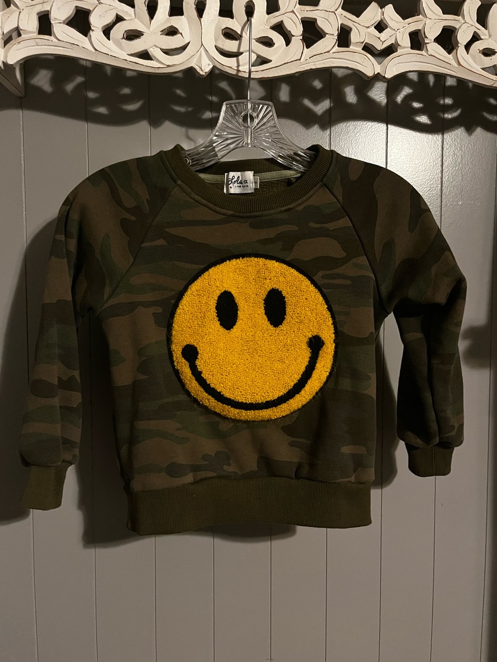 Lola The Boys Camo Smiley Emoji crewneck sweatshirt